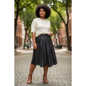 ALEEZA Paris Black Pleated Skirt Sz S Linen Blend Fully Lined  NEW